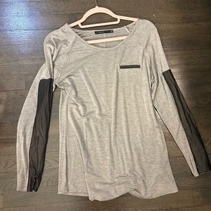 Gray long sleeve shirt with black faux leather accents size medium